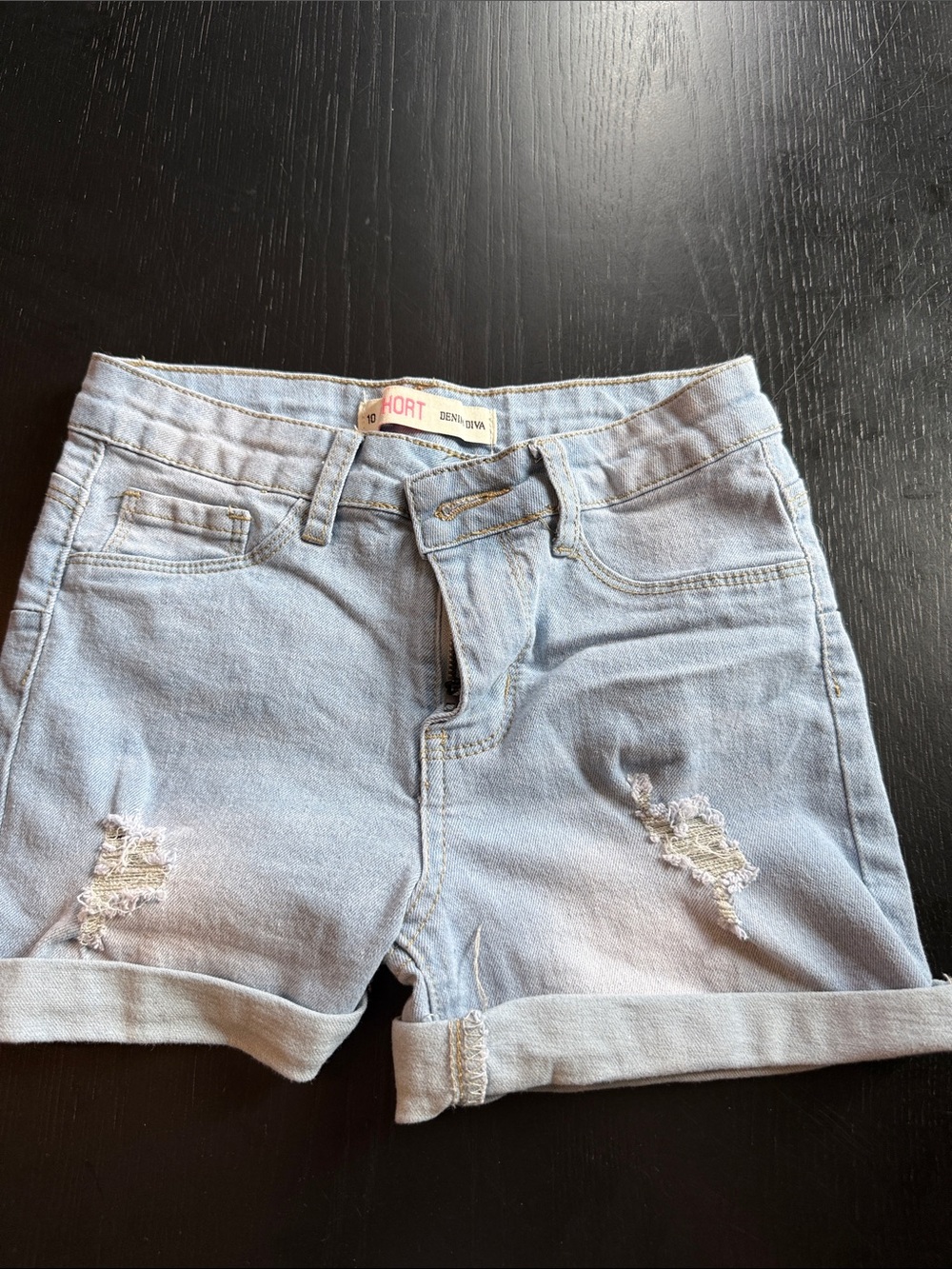 Justice Light Blue Distressed Rolled-Hem Jean Shorts